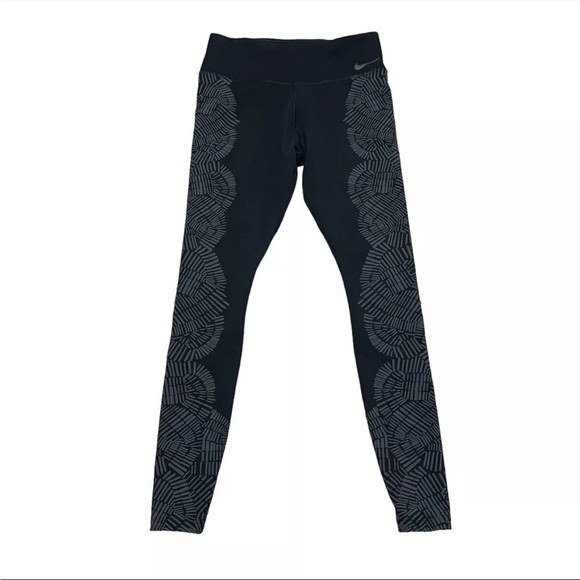 Nike Women Dri Fit Legendary Tight Sz S Black Gray Engineered Tidal Graphic Yoga - Picture 1 of 9